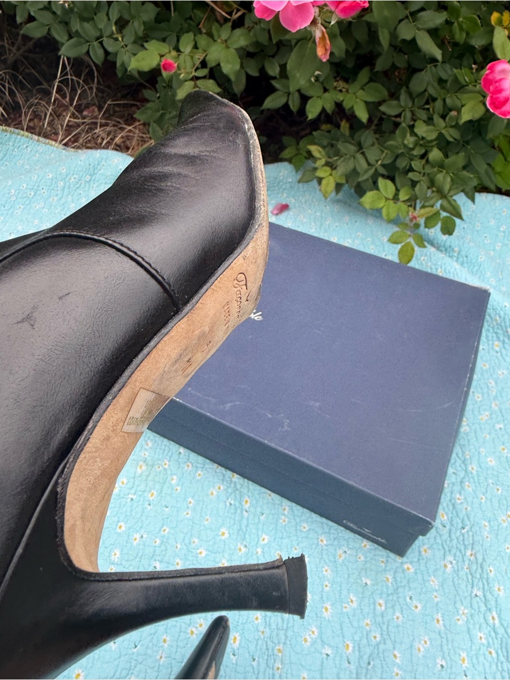 Faconnable Black Leather Knee-High Pointed-Toe Tassel Boots - Picture 8 of 16